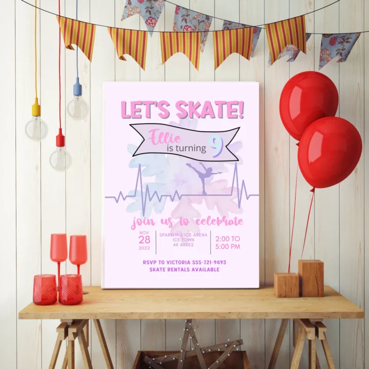 ice skating birthday party invitation